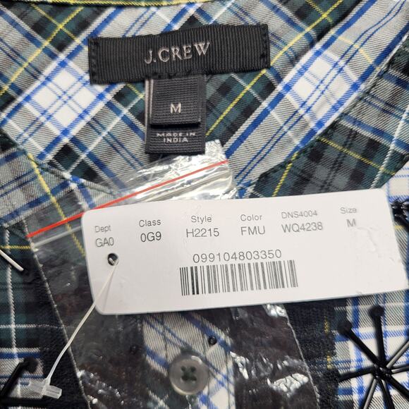 J. Crew Embellished Sequin Button Up Tartan Plaid Top Forest Green Cotton Medium - Picture 9 of 11